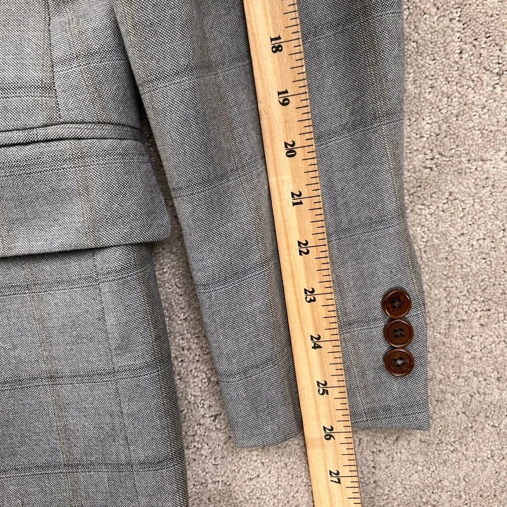 Brooks Brothers‎ 346 Blazer Mens 44L Gray Tan Windowpane Plaid Sport Coat Jacket